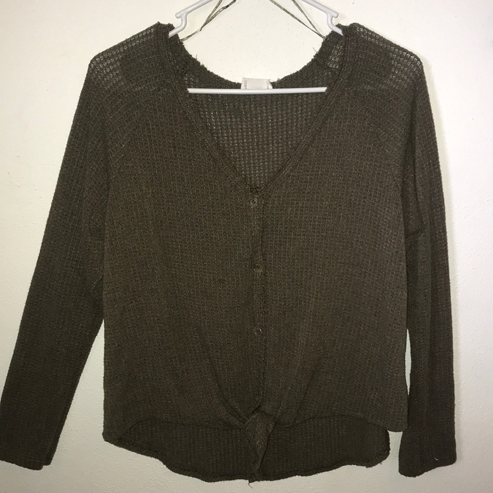 Comfy button down+ tie up shirt